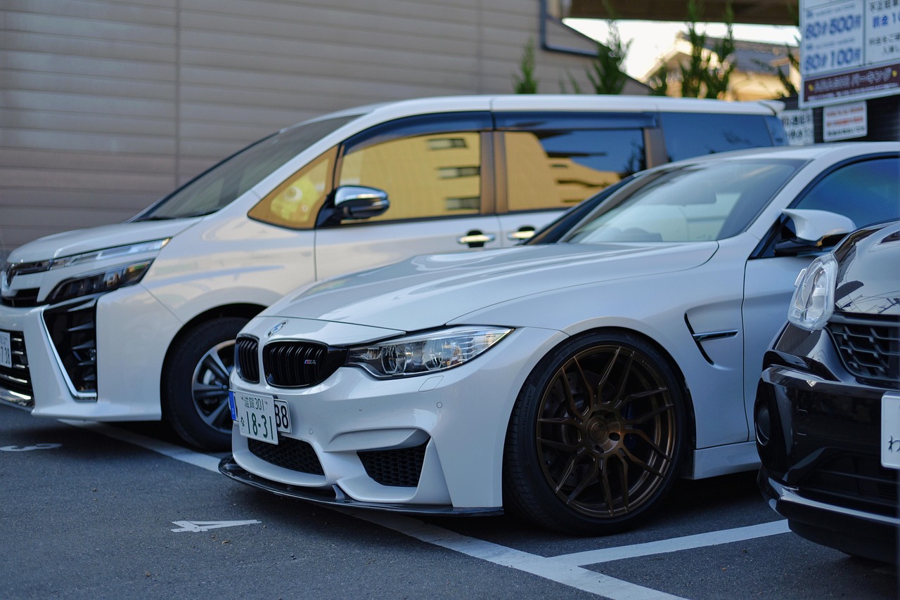 Cars parked in a Japanese parking lot