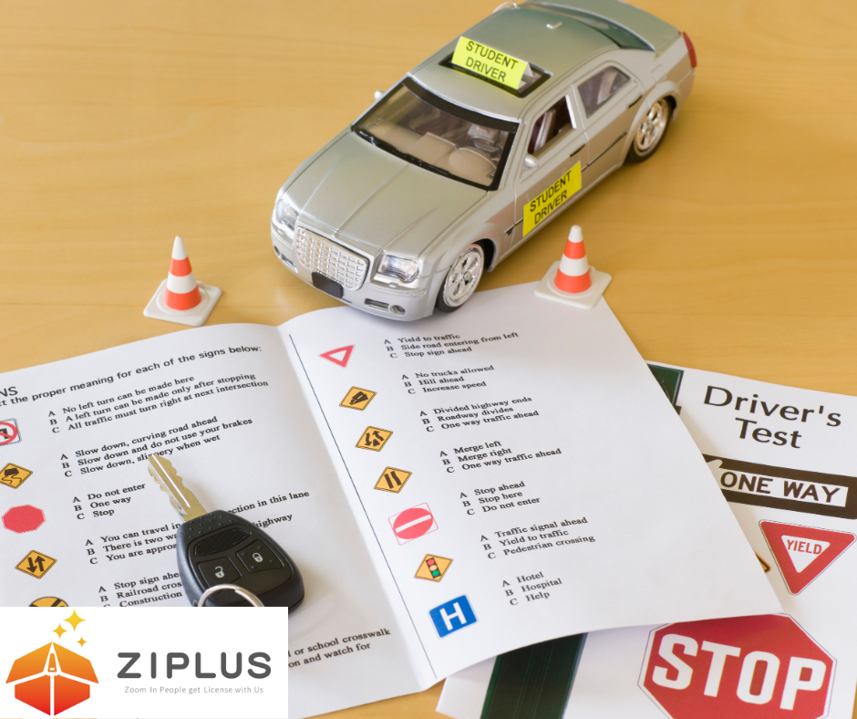 Driving test materials showing how to prepare for gaimen kirikae in Japan