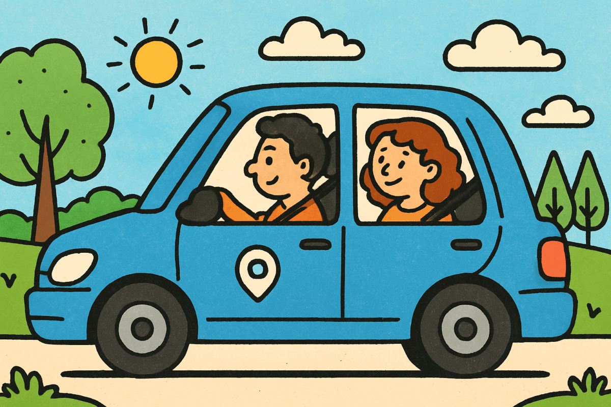 Illustration of a rideshare driver and passenger in Japan