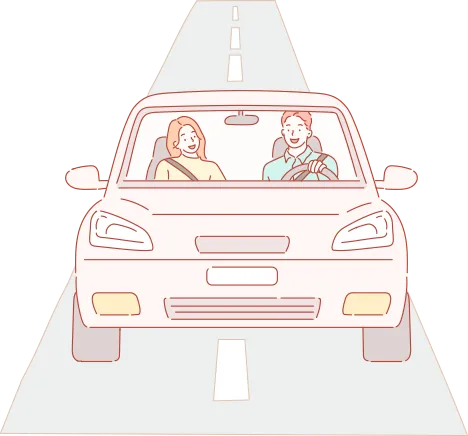 男女が車でドライブするイラスト
